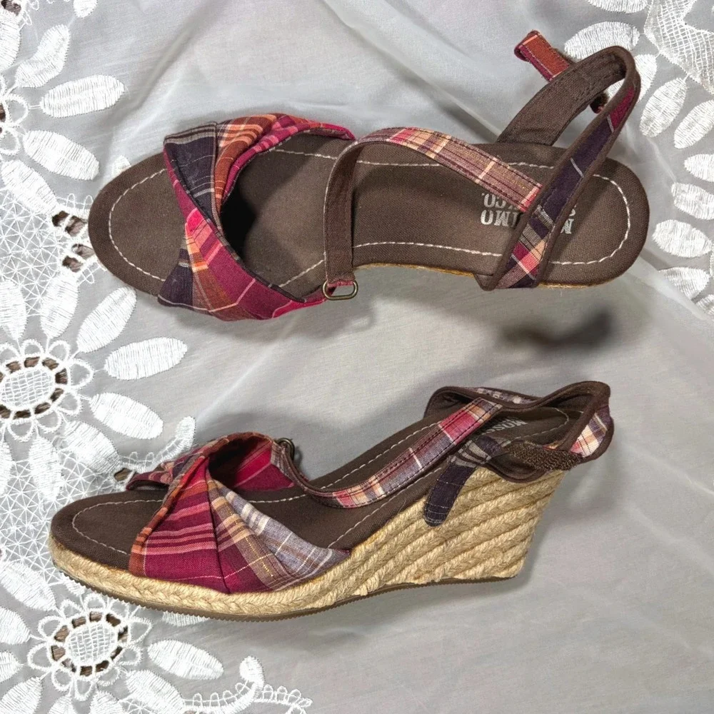 Y2K Cottage Mossimo Supply Multi Color Plaid Espadrille Wedge Sandals Size 8